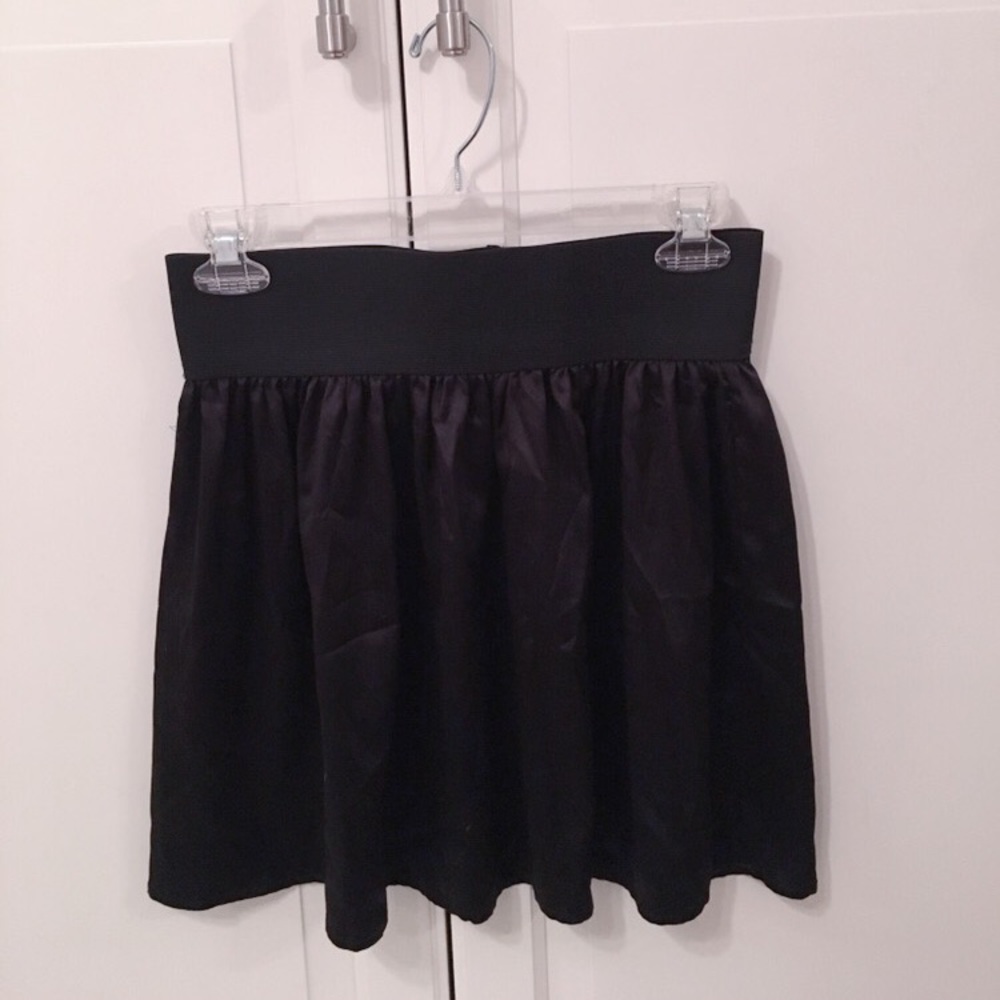Black satin skater skirt with elastic band